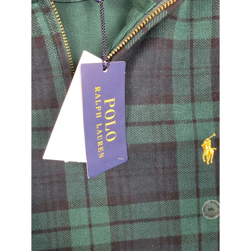 Polo Ralph Lauren Estate Rib Quarter Zip Sweater Mens XXL Green Black Plaid